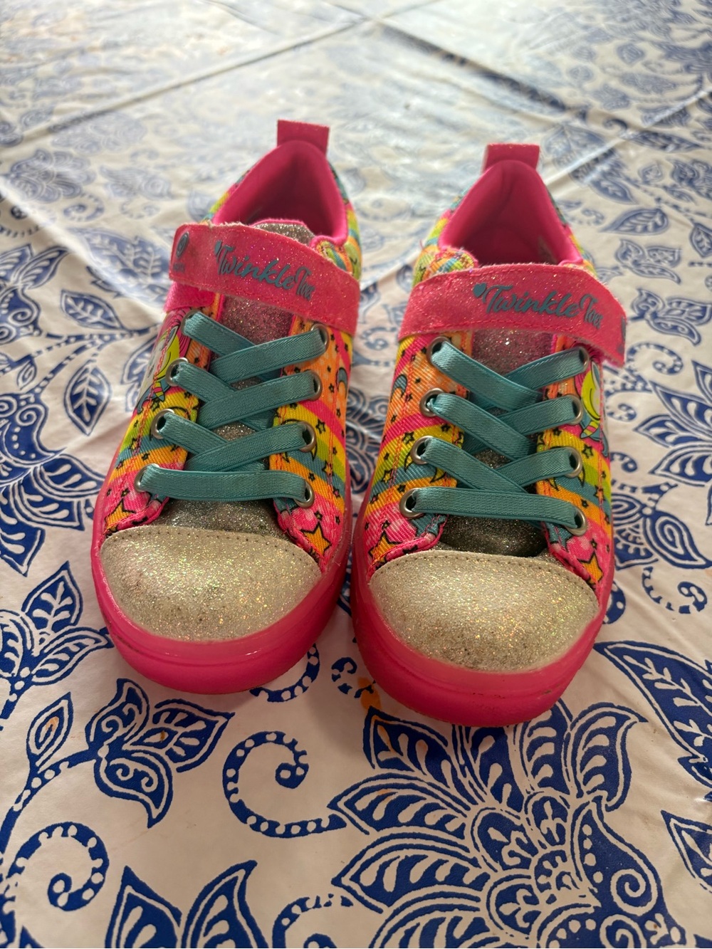 Sketchers Girls' Glitter Pink Multi-Color Light-Up Sneakers